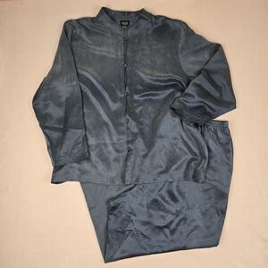 Eileen Fisher 2 Piece 100% Silk Suit Womens 1X Kimono Jacket Pants Blue Evening